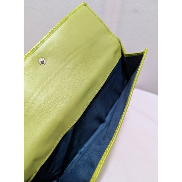 Coach Signature Canvas Patent Leather Turn Lock Long Wallet Lime Green Silver - Picture 7 of 12